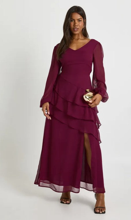 Ethereal Frilled Chiffon Evening Dress