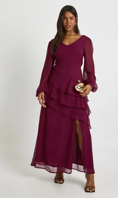 Ethereal Frilled Chiffon Evening Dress